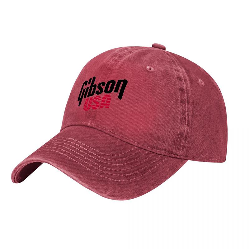 Gibson USA Logo Washed Canvas Baseball Cap Classic Black Adjustable Vintage Hat for Guitar Enthusiasts