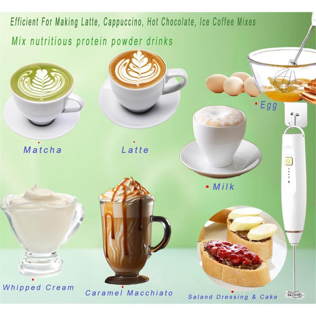 Milk Frother Mixer Rechargeable Handheld for Coffee with 2 Whisks,USB Electric Hand Blender Stick,3 Speed Frother Wand-B