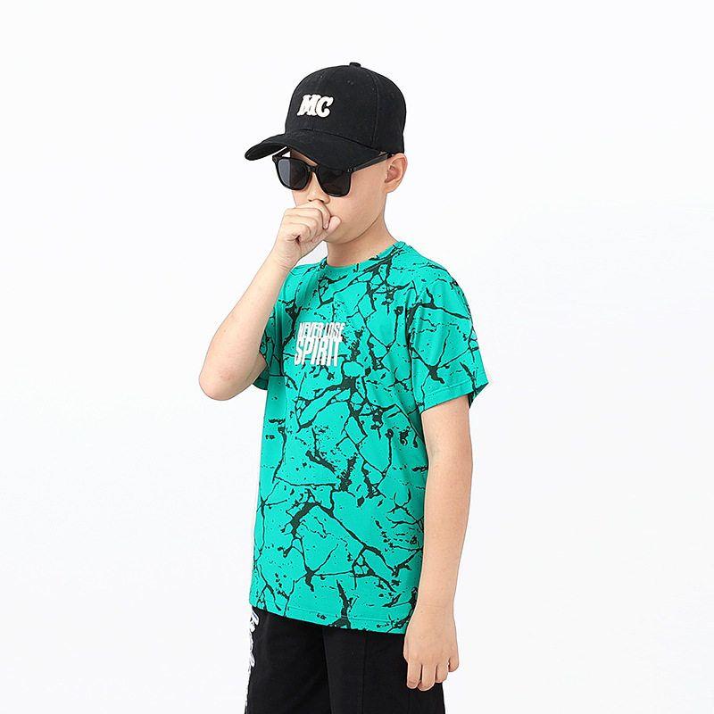 Children s Summer Clothing K-style Kids Sports Short-Sleeved T-shirt Children s Mesh Quick-Drying Breathable Boy Letter Jacket Green 130