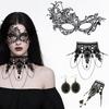 Gothic Lace Choker Necklace Bracelet Earrings Mask Eyemask Halloween Costume Accessories Jewelry for Women Girls Gift
