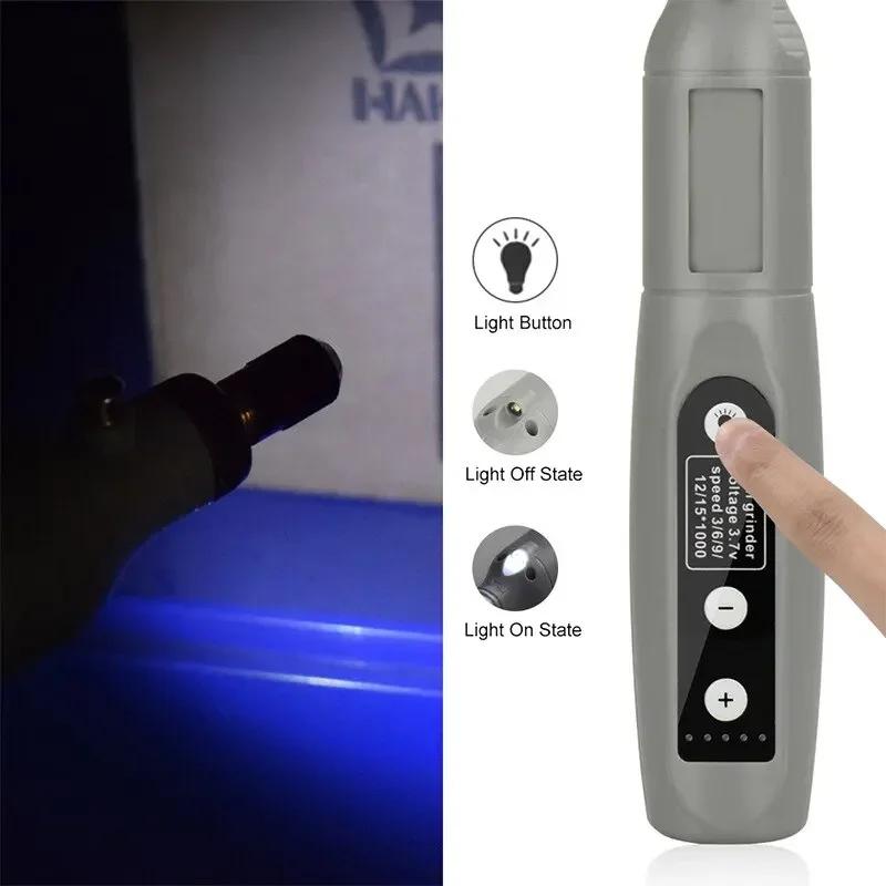 USB Rechargeable Electric Drill Mini Multifunction Electric Grinder 5 Gears with Light Polishing Machine Practical Abrasive Set