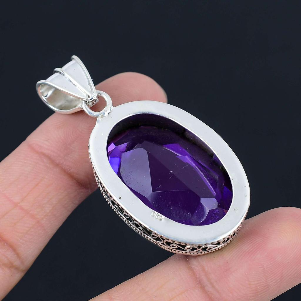 Amethyst Gemstone Pendant Solid 925 Sterling Silver Pendant Jewelry Gift For Unisex