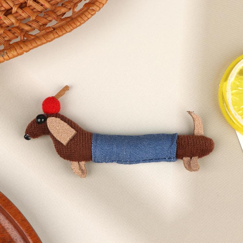 Cute Dachshund Cloth Doll Ornament Waterproof Surface Charm for DIY Brooch Keychain Hairpin Craft Home Decor