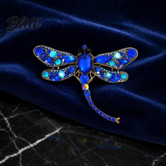 Brooch Electroplated Alloy Brooch Dragonfly Pin with Sparkling Rhinestones Inlaid