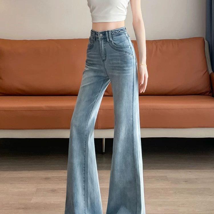 Women's Light Tencel Micro-Flare High-Waisted Cropped Jeans, Summer 2026 Slim Bell Bottoms