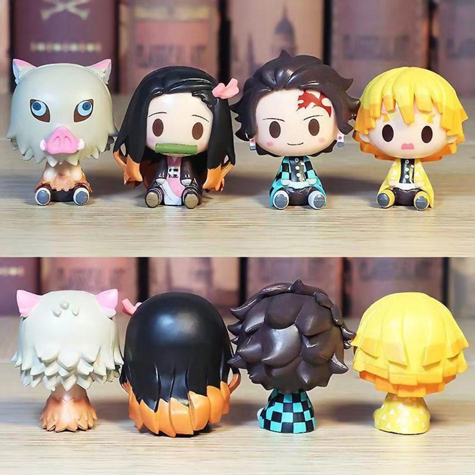 4PCS/Set Anime Demon Slayer Nezuko Tanjirou Zenitsu Inosuke Mini Figurine Kawaii Action Figure PVC Model Collectible Doll Toy