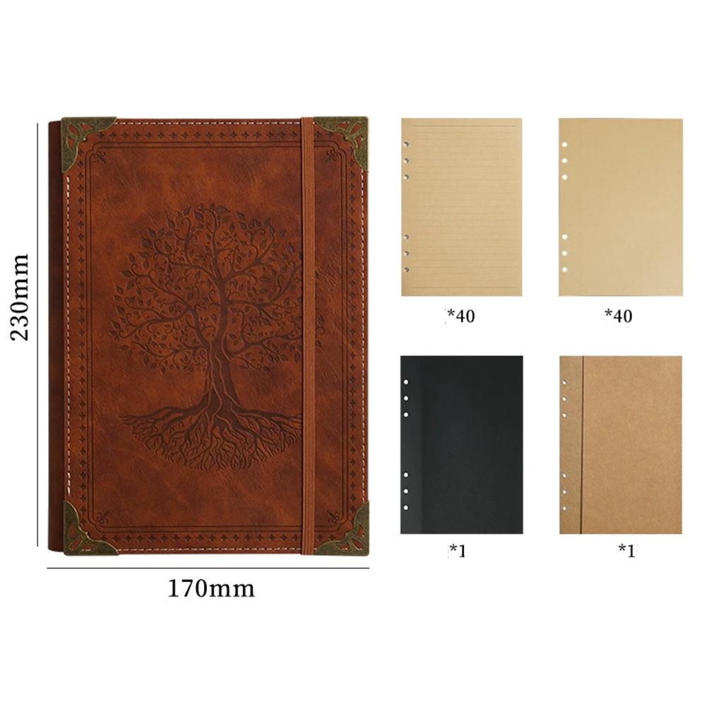 

Vintage Preppy Style PU Leather Journal Embossed Tree Of Life Notebook Retro Loose Leaf Diary Book Students Stationery Gift