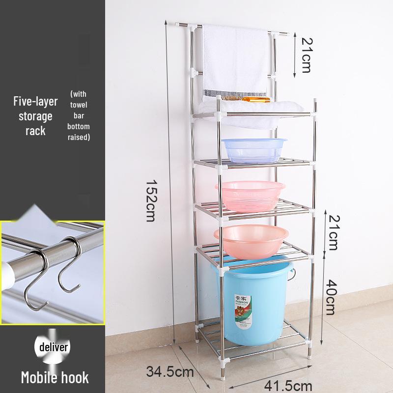 Mehrschichtiges Edelstahl-Bodenregal für Küche und Badezimmer zur Aufbewahrung von Becken und Töpfen