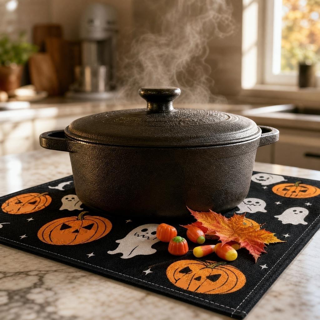 Halloween Linen Placemats for Dining Table - Natural , Stain , Heat Holiday Table Decor, Festive