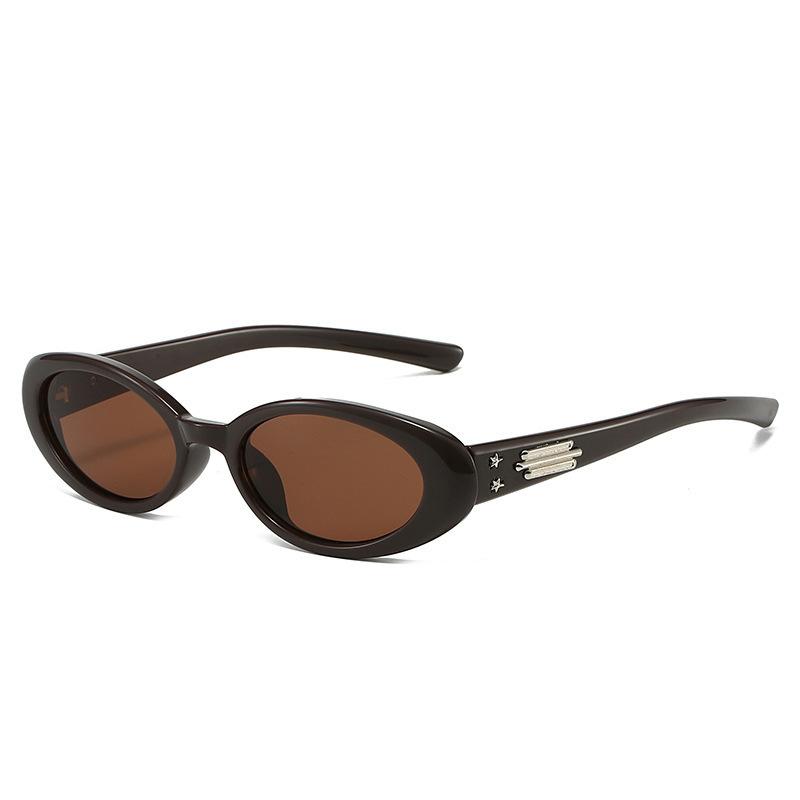 Y2K Pink Oval Sunglasses with Star Metal Decor Light Brown Lens Women Fashion Shades
