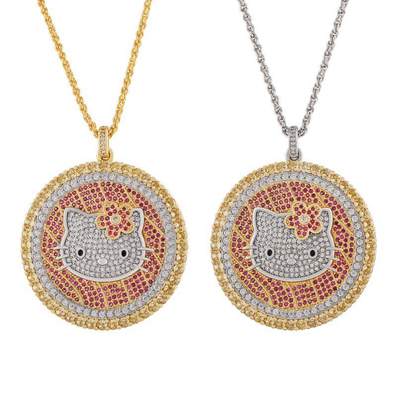Lu District Hello Kitty Full Diamond Round Pendant Necklace - Luxury Style Women's Choker