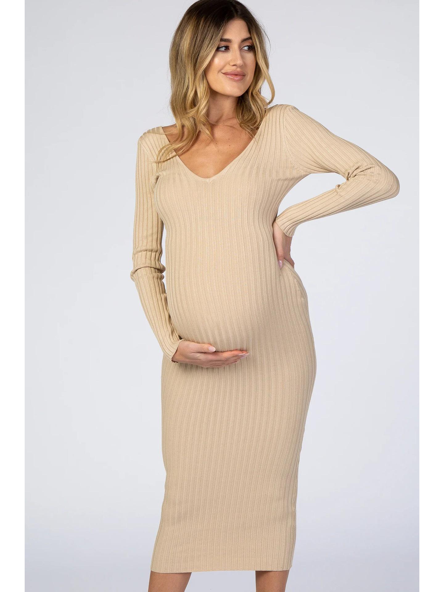 

Платье для беременных с V-образным вырезом, облегающего кроя, с длинным рукавом, разных цветов XL хаки