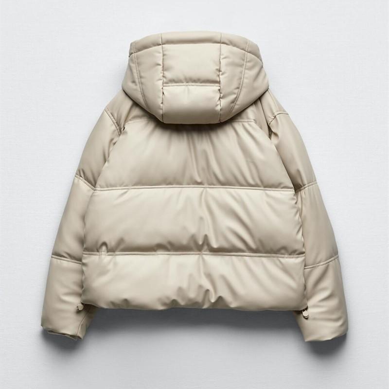 Women's Winter Padded Thickened Short Solid Colour Down Jacket Casual Zip Hooded Section Warm Outerwear