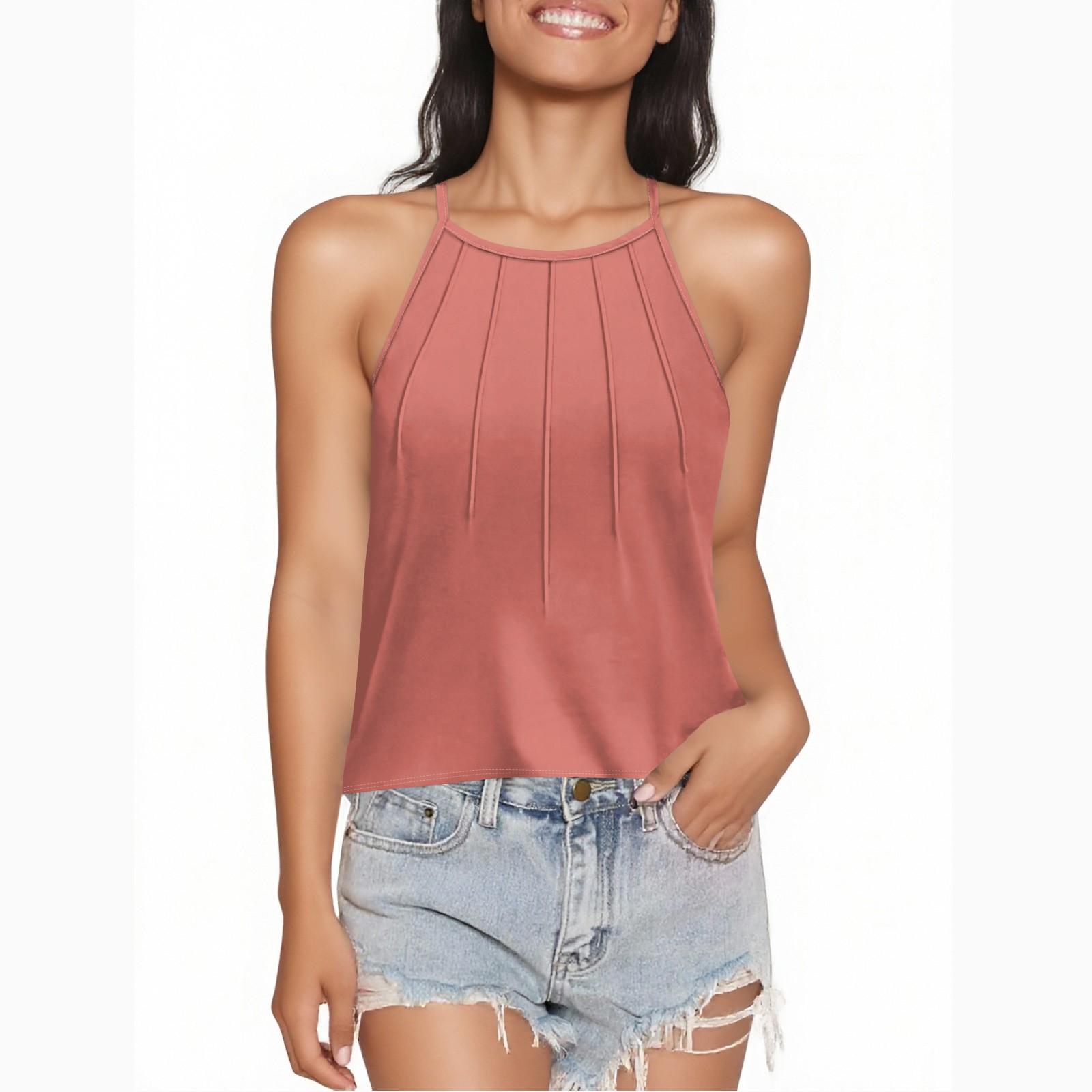 

Женская мода плиссированный жилет подтяжки топ XL арбуз красный