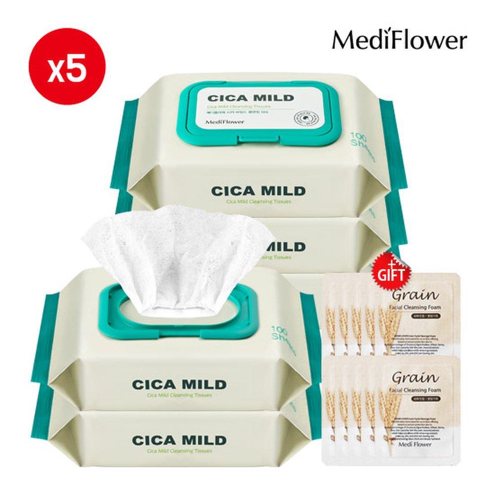 

Очищающие салфетки Cica Mild 100 листов x 5 + 10 пакетиков