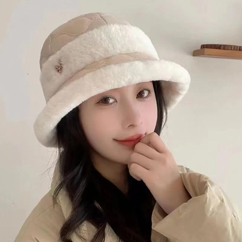 WTEMPO Winter Thickened Warm Plush Buckets Hat Women's Windproof Cold-proof Ear Protection Hats with Wild Edge