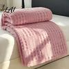Decorative Textured Throw 3D Waffle Checkered Blanket Solid Color Milk Fleece Plush Lightweight Warm Soft Cozy Cover for Couch Bed Office Naps