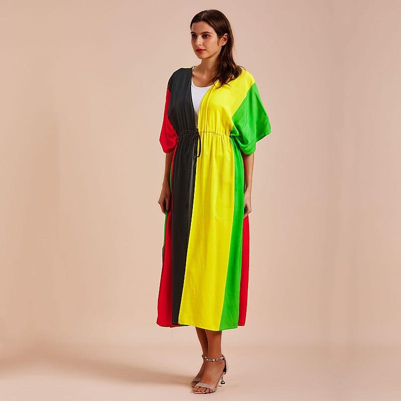EDOLYNSA Casual Blue Embroidered Long Kimono Cardigan Bikini Cover Up Wrap Dress Beachwear Swimwear Cover Up Q1489