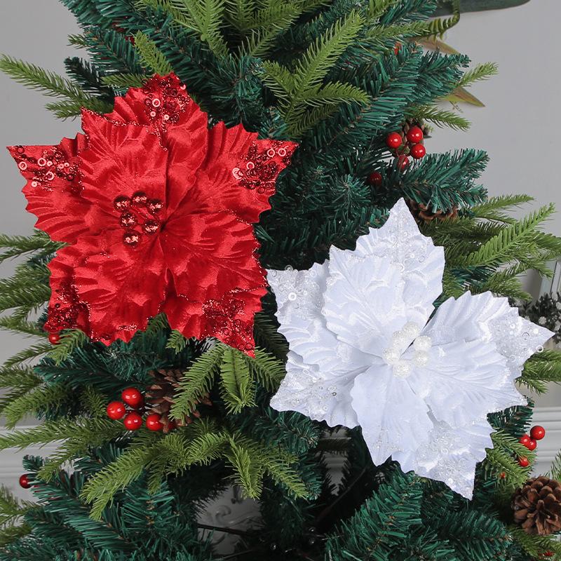 6 Pcs New Arrival Christmas Poinsettia Flowers for Decor, Home Decor Artificial Flowers, Christmas Tree Decor Covers Flower, New Year's Tree Decor