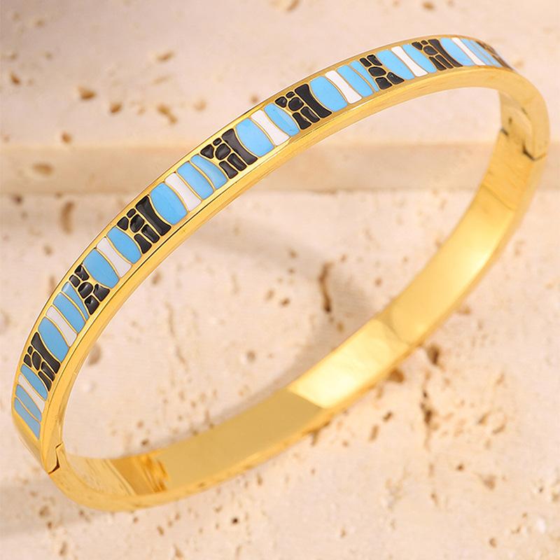 European and American fashion enamel oil dripping titanium steel female minimalist design Rashomon long-lasting color-preserving versatile jewelry