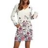 Women's Fashion V-Neck Long Sleeve Drawstring With Pocket Floral Print Casual Dresses