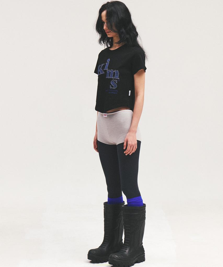 Kimseupeulesikoteunmakes Messy Denim Applique Tee Black