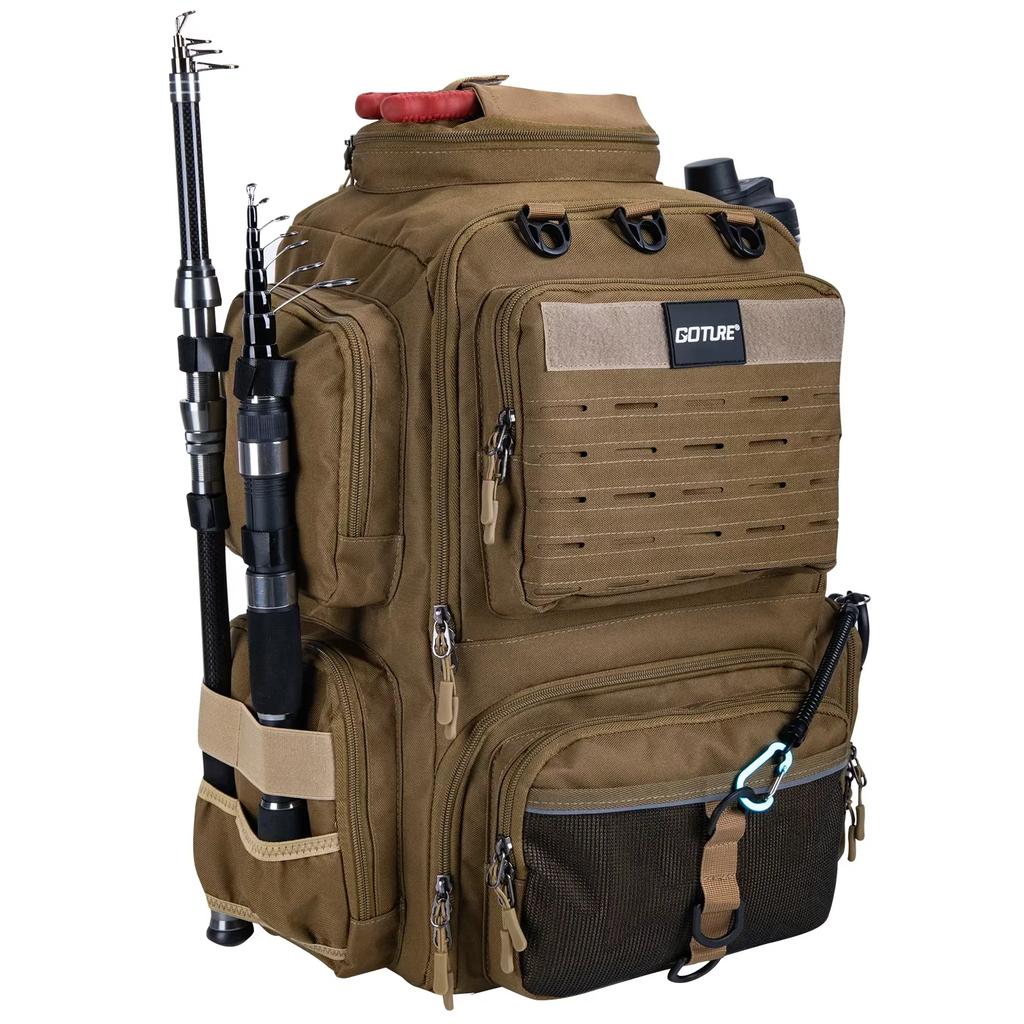Goture Water-Resistant Fishing Backpack Lightweight Large Hiking Hunting Bag with Rod Holder Adjustable Tackle Storage Pack