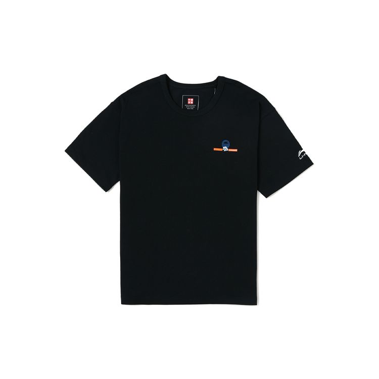 Li Ning Sports Fashion Series Color Block Printed Short Sleeve T-Shirt Men Tops Black AHSR391-2