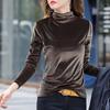 Half High Collar Long Sleeves Basic Top Women Autumn Winter Velvet Pure Color Bottoming Shirt
