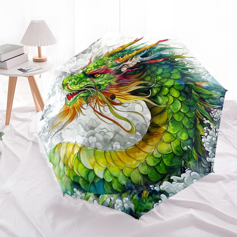 1 PC Automatic Folding Umbrella - Fantasy Dragon Pattern, Portable & Foldable Design with 8 Ribs, Christmas Birthday Gifts