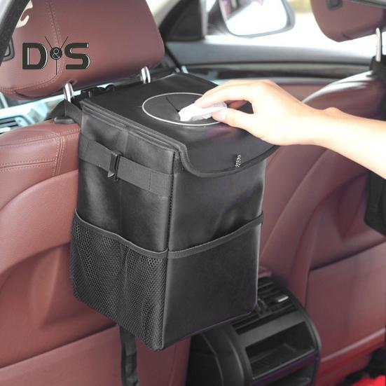 Coș de gunoi pentru mașină cu capac etanșat Coș de gunoi pentru vehicule de mare capacitate Buzunare pentru agățat cutie de gunoi auto impermeabilă