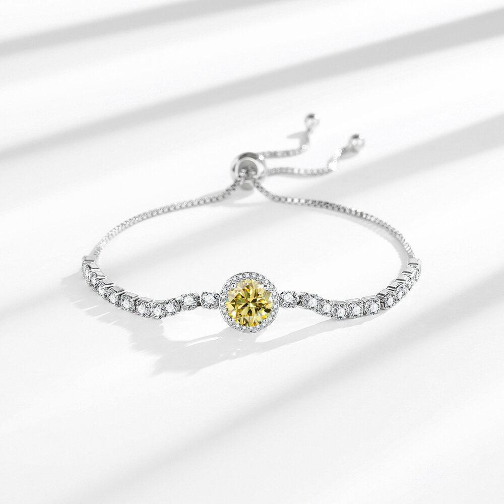 French Romantic 925 Silver Pull-Up 2 Carat Round Bag Zircon Imitation Moissanite Ladies Bracelet Wedding Jewelry