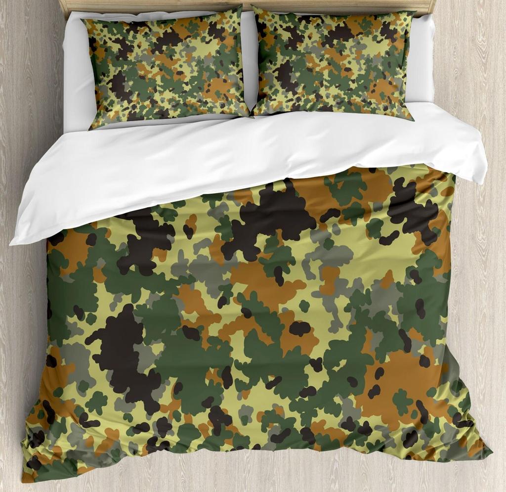 Camouflage Duvet Cover Set, Camouflage Concept Concealment Artifice Hide Force Uniform Pattern Fashion, 3 Piece Bedding Set