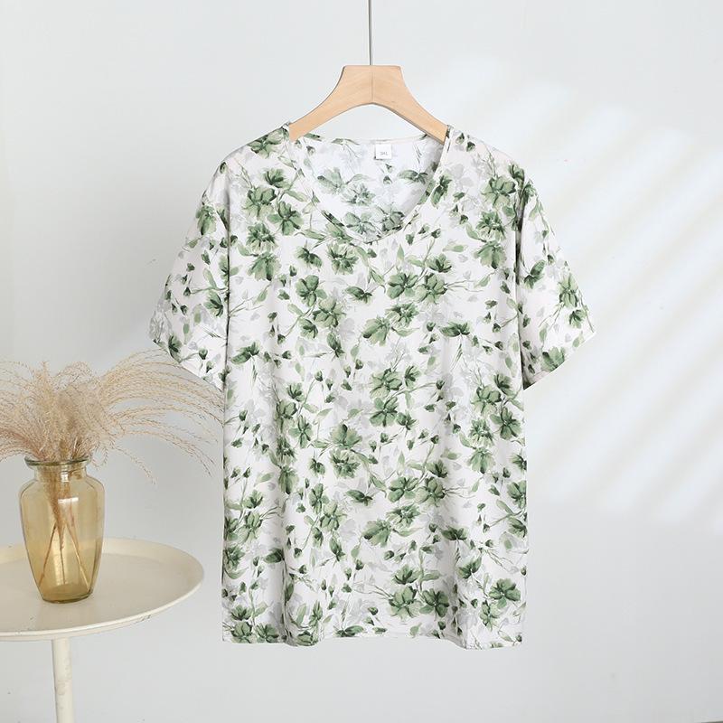 

2025 Summer Women s Short-Sleeve Cotton Rayon Jacquard Tee – Casual Loose Fit 4XL (135-155 jin)