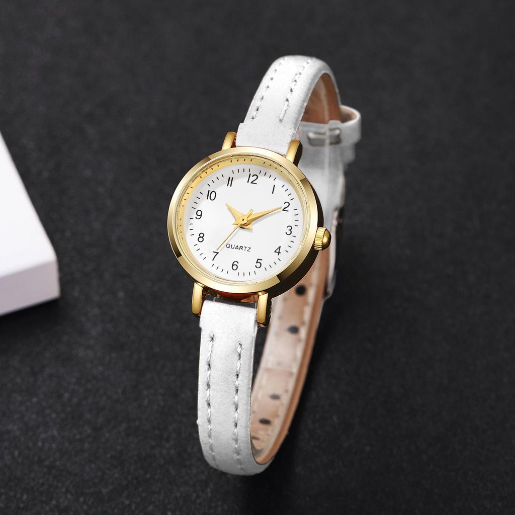 4PCS/Set Fashion Women Leather Strap Quartz Watches Casual Small Arabic Dial Wristwatch For Ladies Clock Relojs