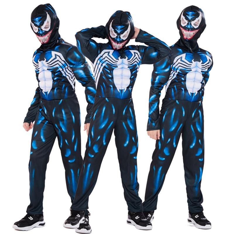 Costume Outfit per Bambini Ragazzi Venom Simbionte Spider-man con Lavorazione Raffinata e Maschera Rimovibile