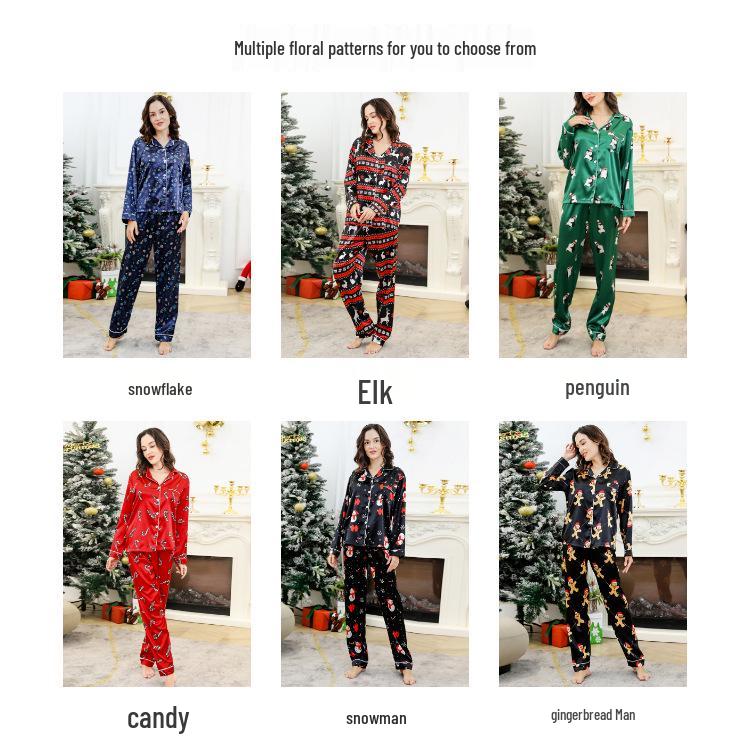 Custom Christmas Faux Silk Pajamas Set - Long Sleeve & Pants for Family