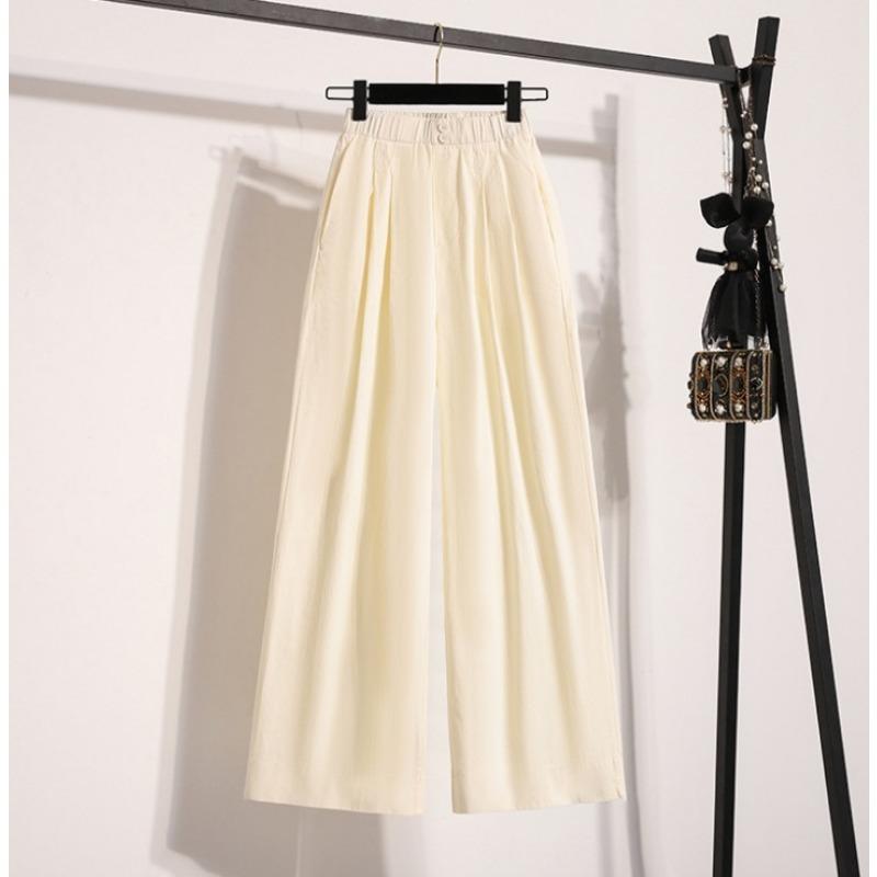 Dimanaf Spring 2025 Plus Size Long Pants Women Loose Straight Casual Harem Elastic Waist Pants New Solid