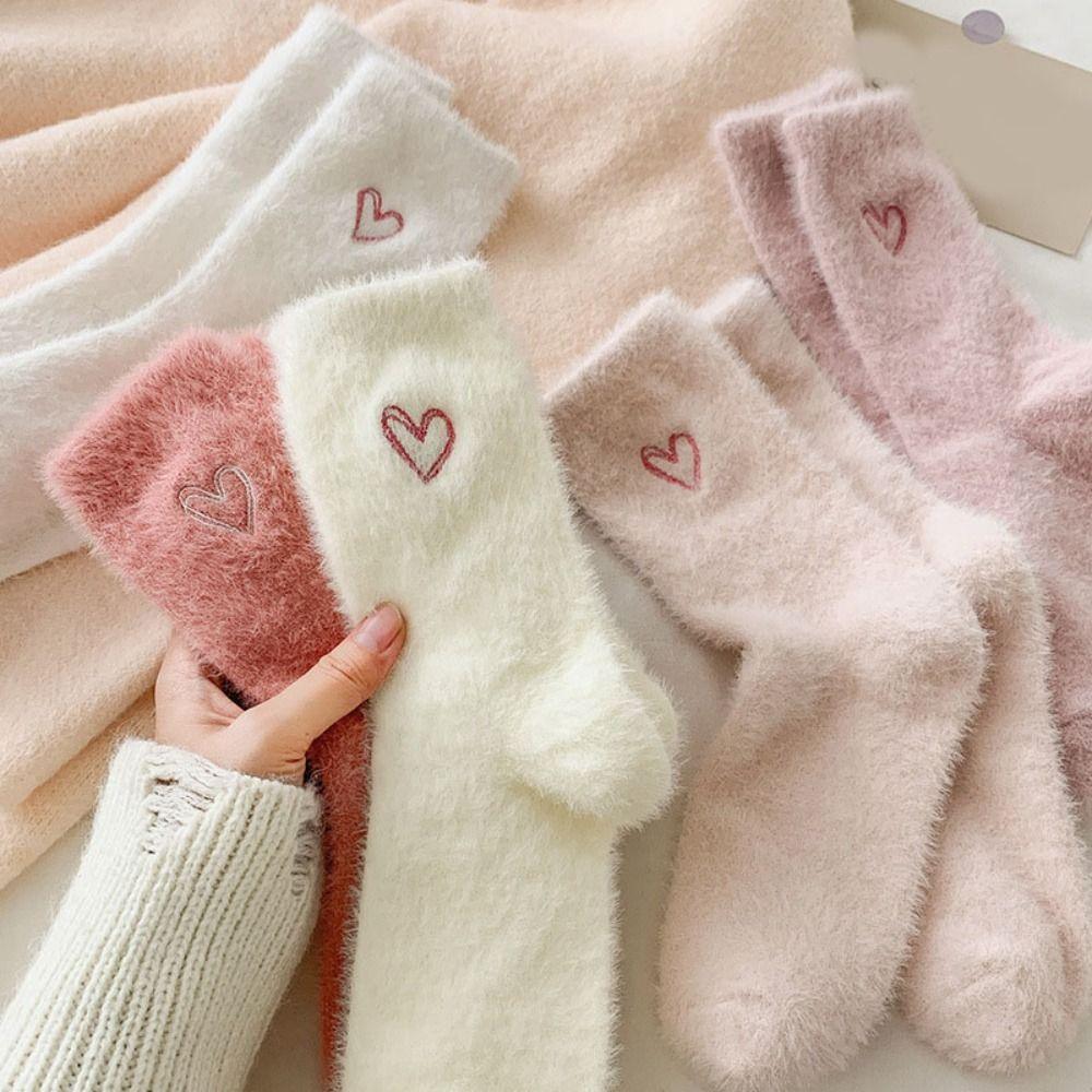 

5Pairs Thicken Mid Tube Socks Embroidery Winter Warm Sock Fashion Plush Floor Socks Female 5Pairs