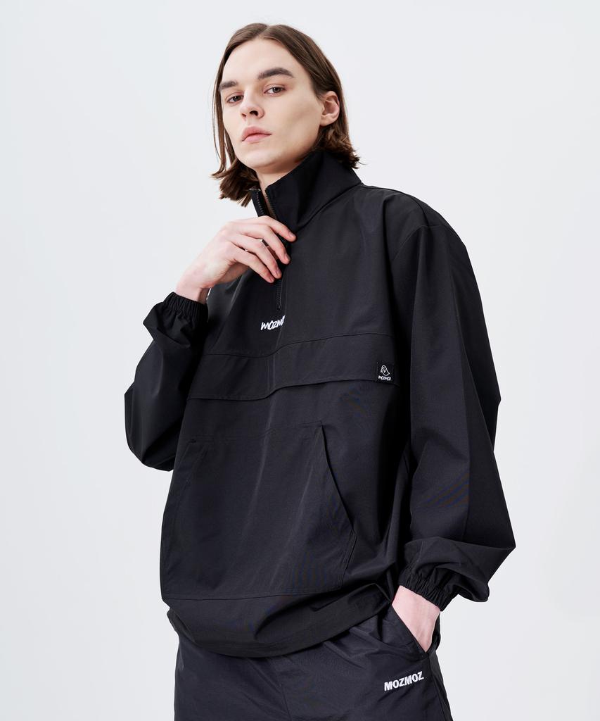 Mozmoz Center Embroidery Back Label Functional Anorak Black