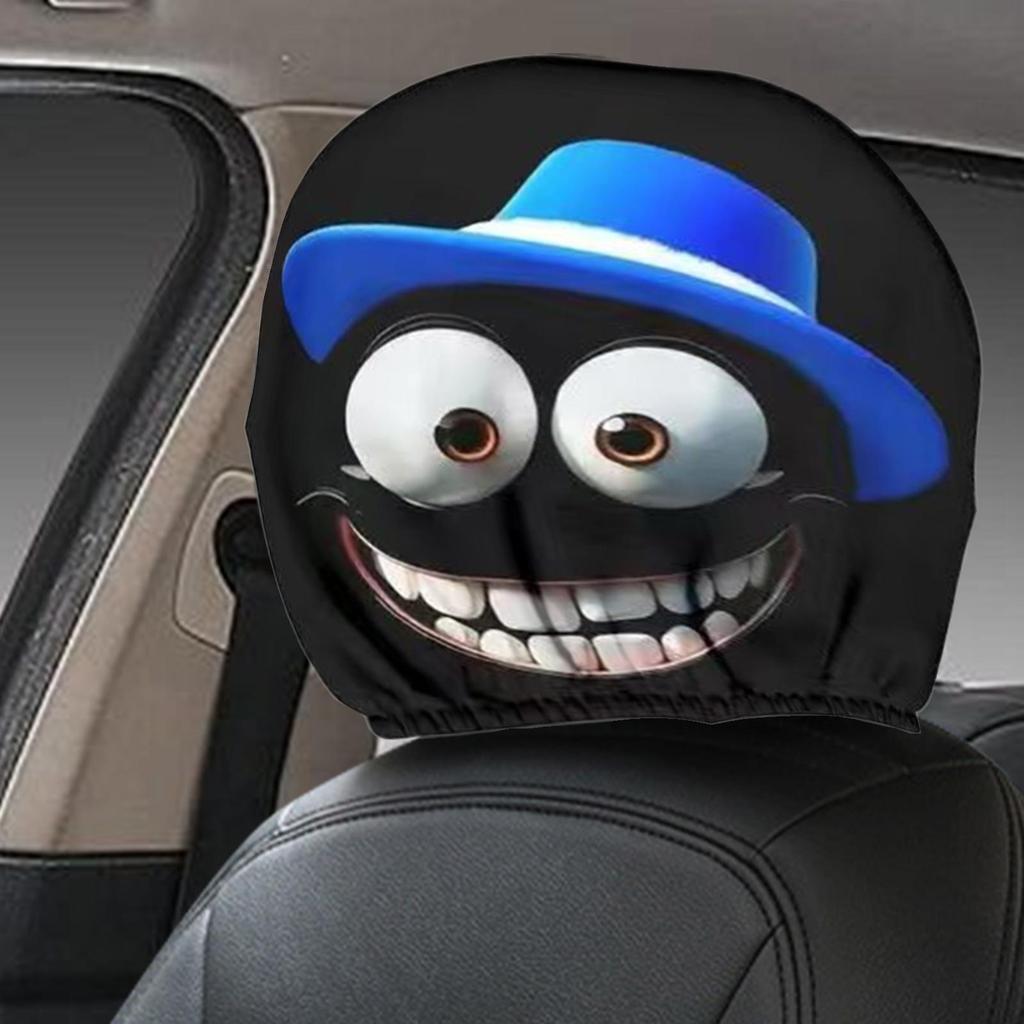2PCS Funny Cartoon Eyes Headrest Covers, Car Front Seat Head Rest Decor Pillow for SUV Truck MPV RV, Auto Interior Accessories