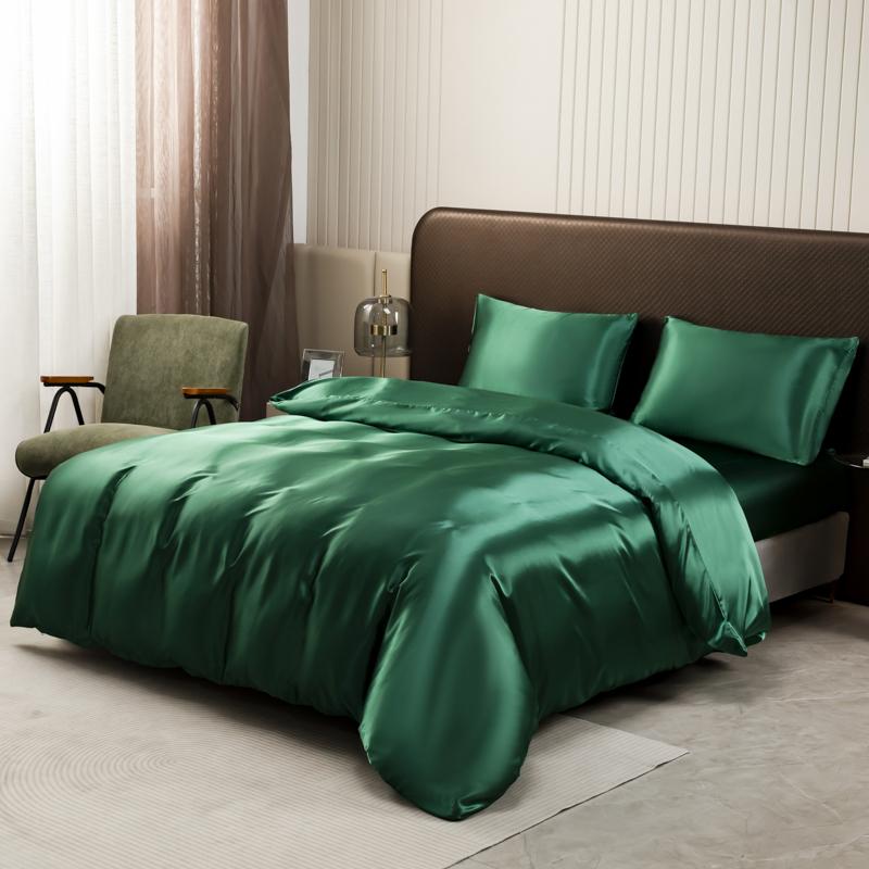 Black Luxury Ice Silk Bedding Set Satin Silky Duvet Cover Set With Pillowcase High-end Home Textiles Solid Color Bed Cover Sets