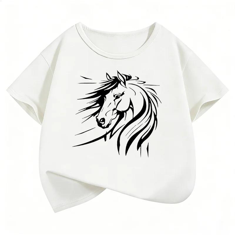 Tricouri Artistice cu Grafică de Cal pentru Copii Mânecă Scurtă de Var Desene Animate cu Animale Haine Băieți Fete Topuri Kawaii Tricou Copii Y2K