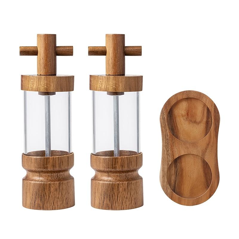 1pc/3pcs Wooden Pepper Grinder Set, Manual, No Electricity Needed, Transparent Acrylic Kitchen Salt and Pepper Mills for Home Use