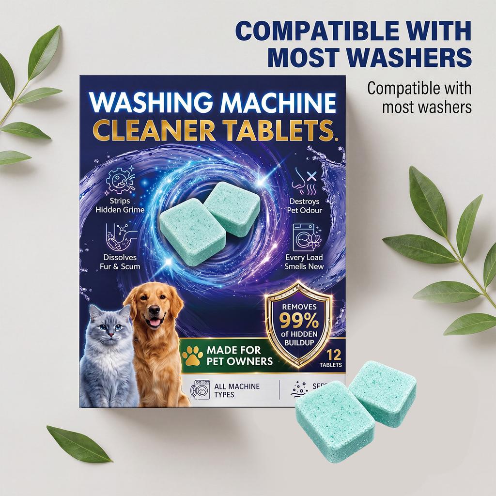 Washing Machine Cleaner Tablets for Pet Owners Removes Hidden Grime Fur and Residue Suitable for Front Load and Top Load Machines 12 Count