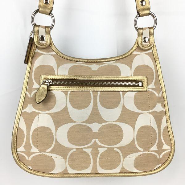 Coach Beżowa Torba na Ramię z Sygnaturą Złote Wykończenie Pasek(UŻYWANY)