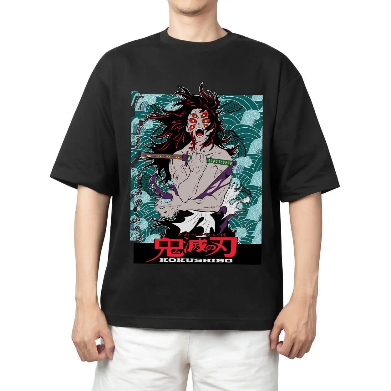 

Demon Slayer Tanjiro Kamado Anime T-Shirt Comfortable Fashion Vintage Double-Sided Band Graphic Print Women And Men T-shirts 4XL