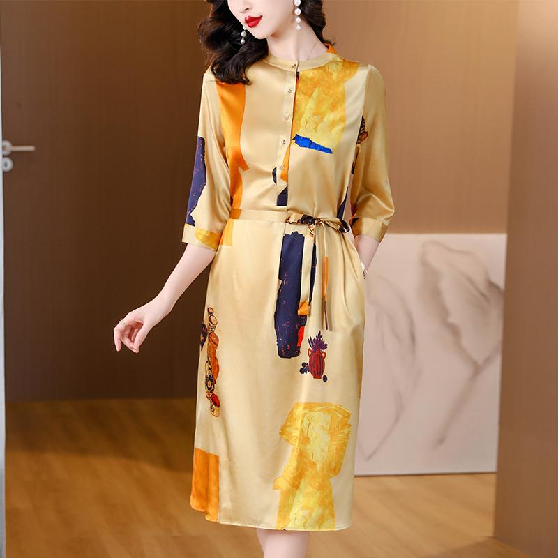 Vestido Floral Elegante y Cómodo con Cuello Redondo Tallas Grandes