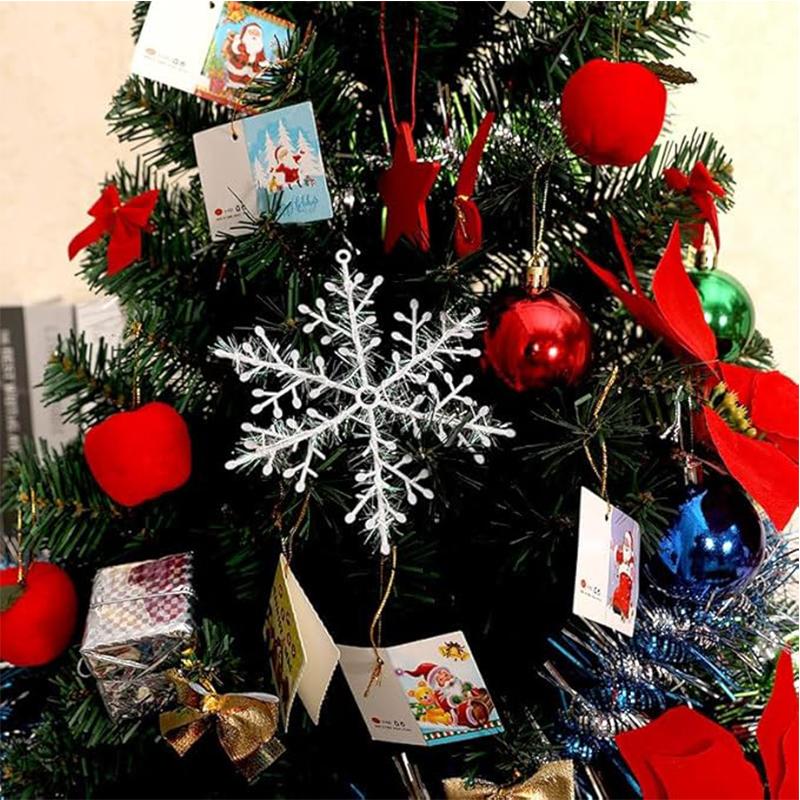 6Pcs Christmas White Snowflake Decoration Artificial Plastic Xmas Tree Pendant Ornament for Home Party DIY Navidad Wreath Decor