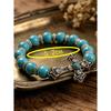 1pc Vintage Western Style Cross & Turquoise Beaded Bracelet, Bohemian Elastic Wristband